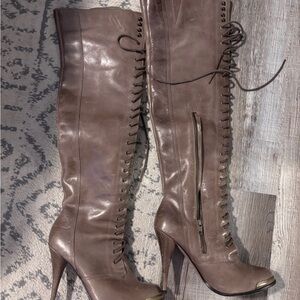 Joie Brown Over the Knee Lace-Up Boots